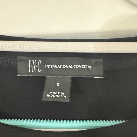 INC International Concepts Black Top with White Striped Hem - Picture 2 of 4